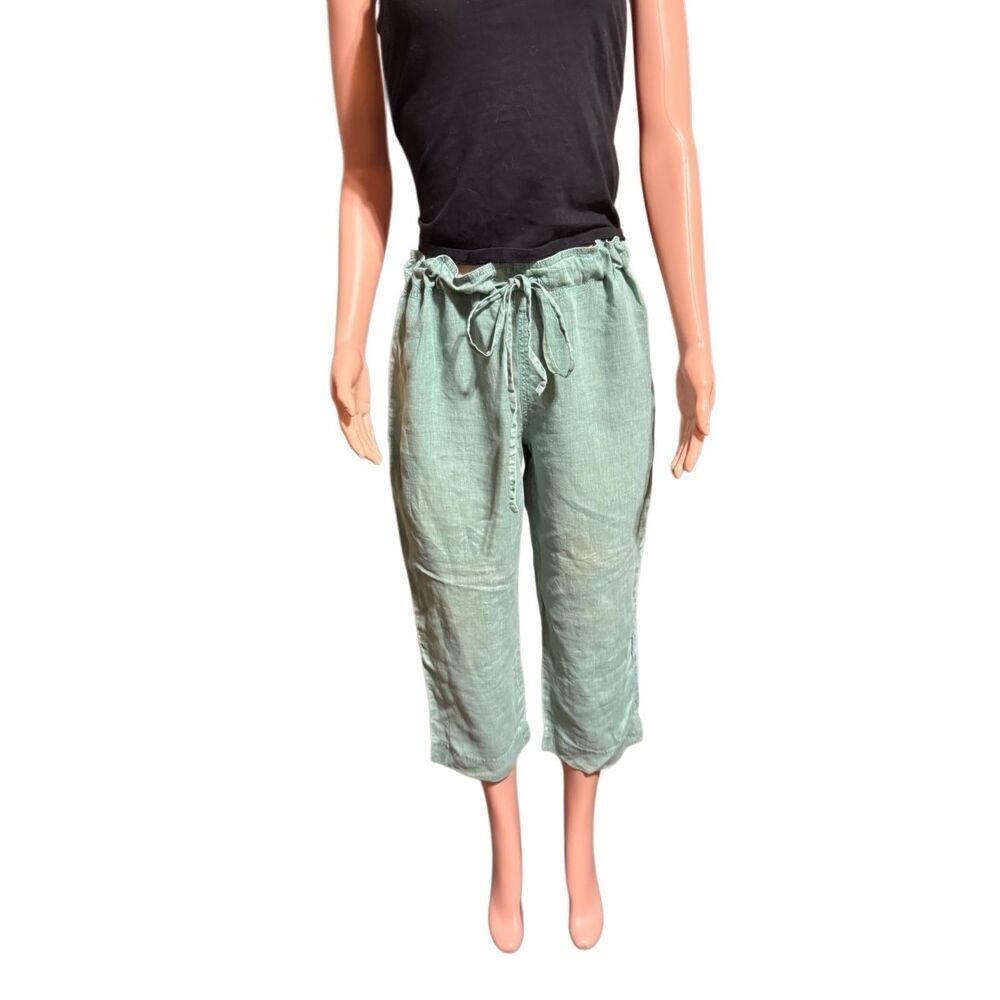 Pulp women's mid-rise Linen drawstring capris pants L